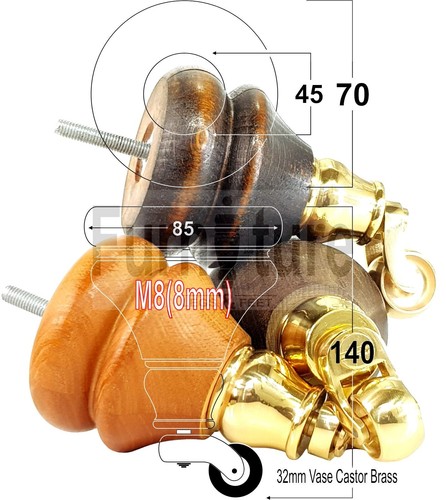 Massivholz rollenfüße m8 - 4x,